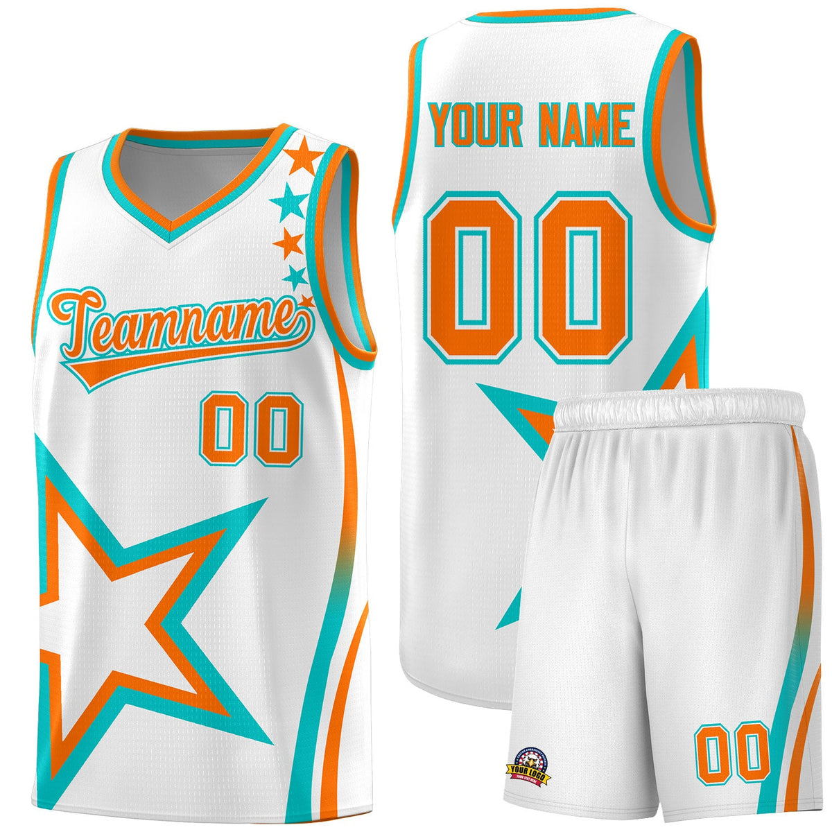 Custom White Shoulder Stars Graffiti Pattern Sets Basketball Jersey