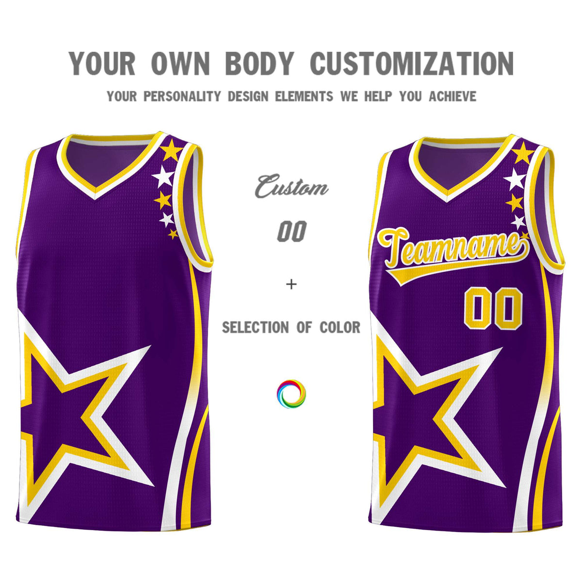 Custom Purple Shoulder Stars Graffiti Pattern Sets Basketball Jersey