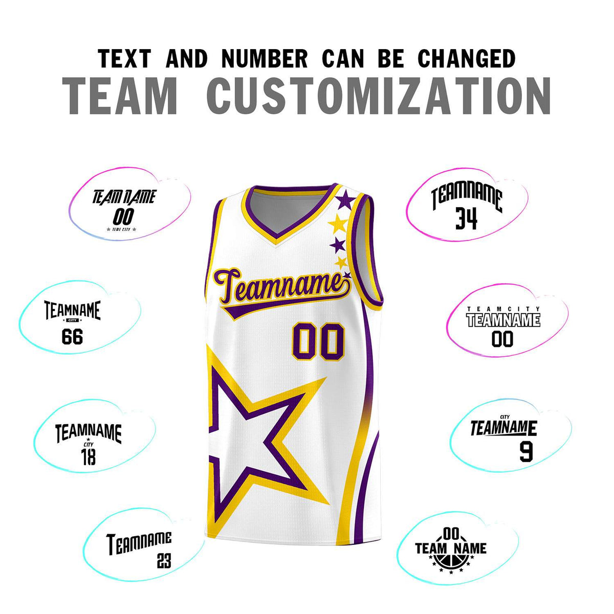 Custom White Shoulder Stars Graffiti Pattern Sets Basketball Jersey