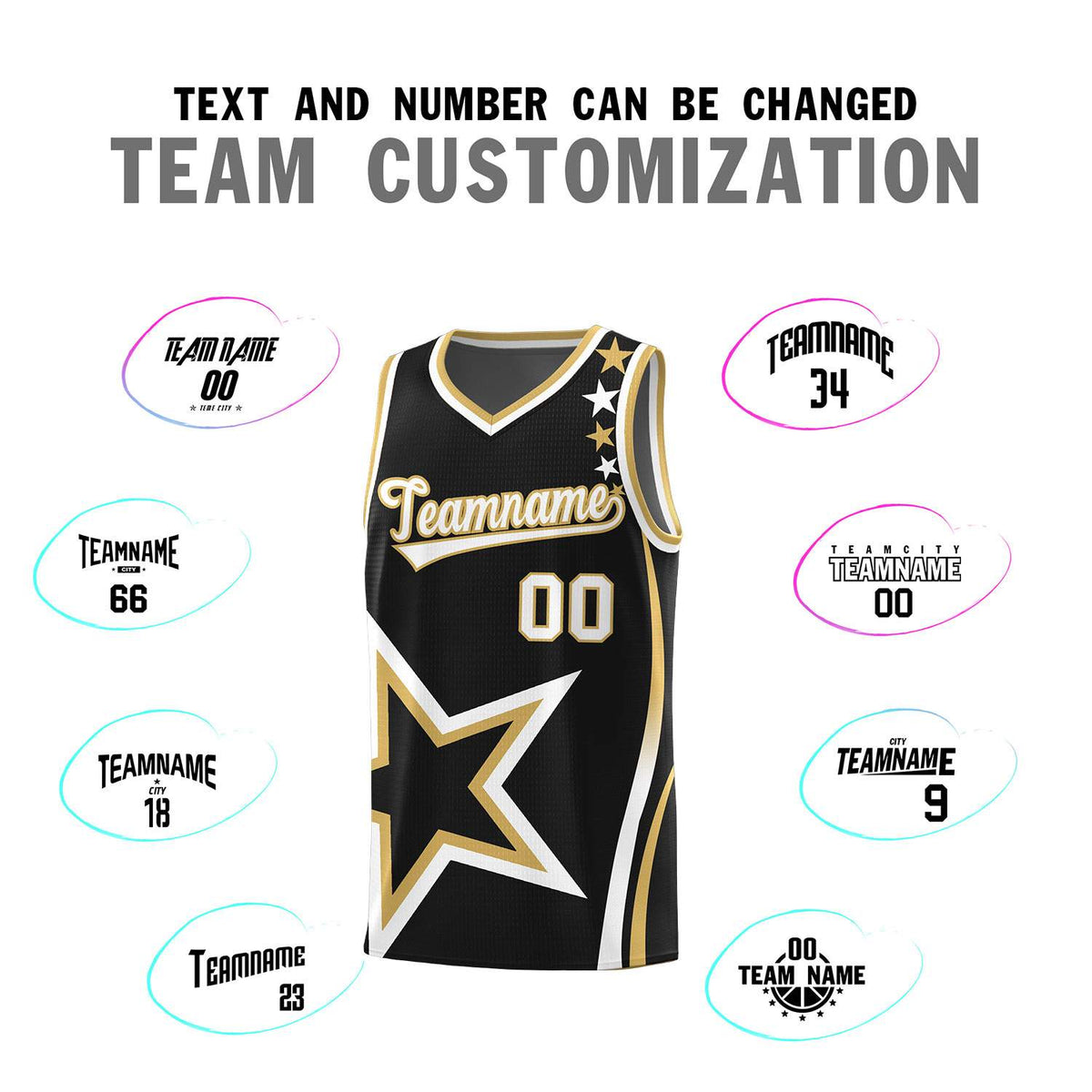 Custom Black Shoulder Stars Graffiti Pattern Sets Basketball Jersey