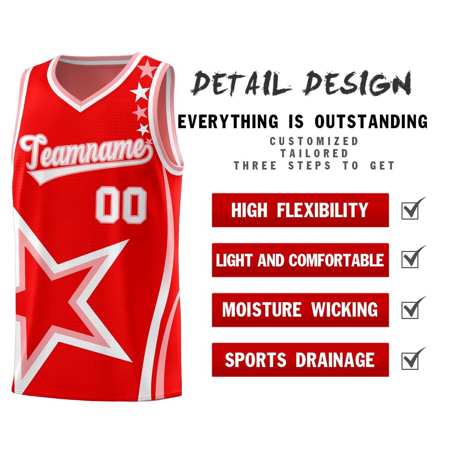 Custom Red Shoulder Stars Graffiti Pattern Sets Basketball Jersey