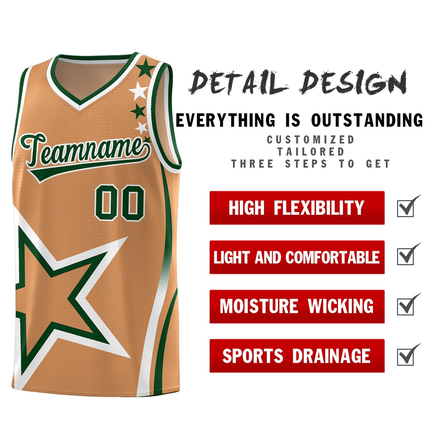 Custom Light Brown Shoulder Stars Graffiti Pattern Sets Basketball Jersey