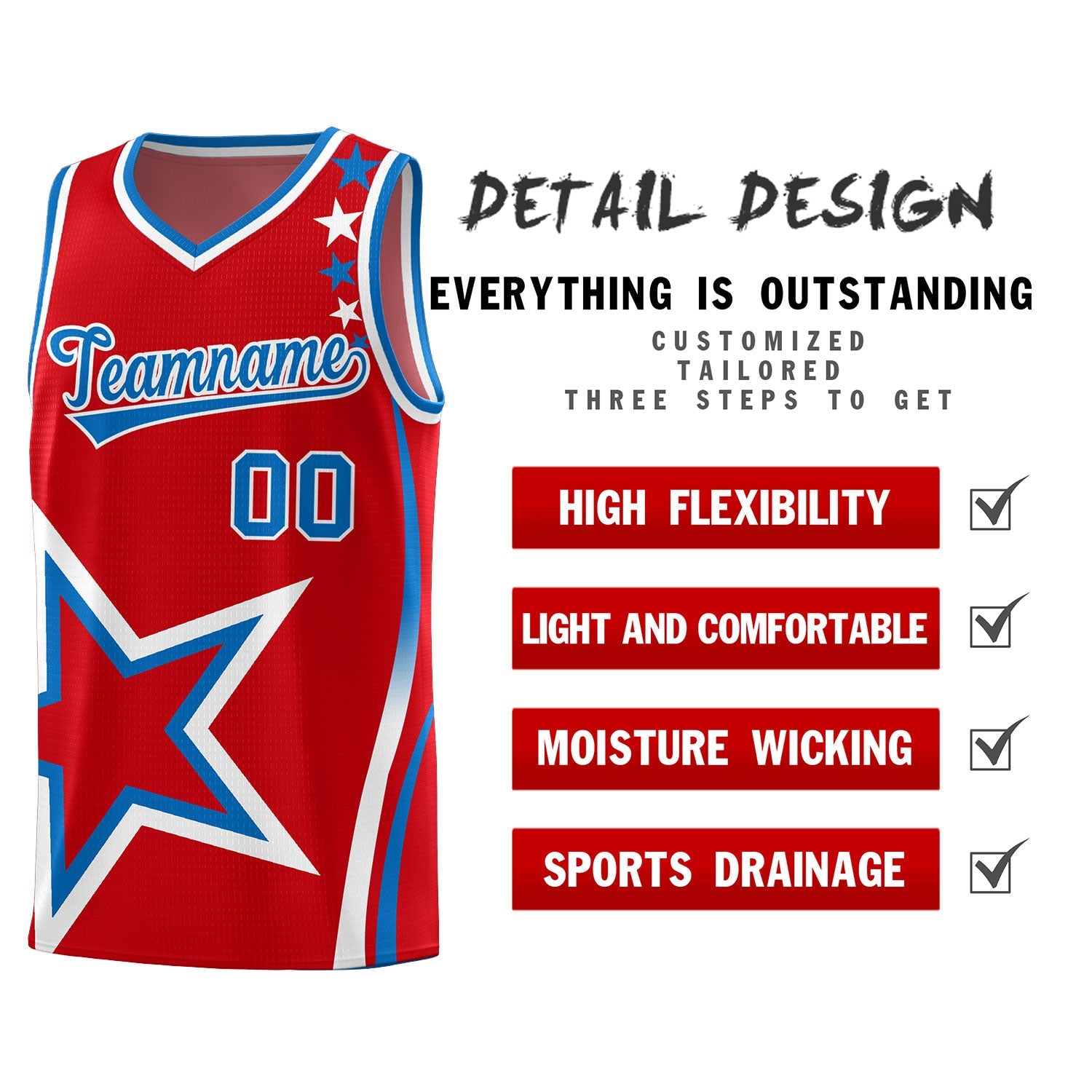 Custom Red Shoulder Stars Graffiti Pattern Sets Basketball Jersey
