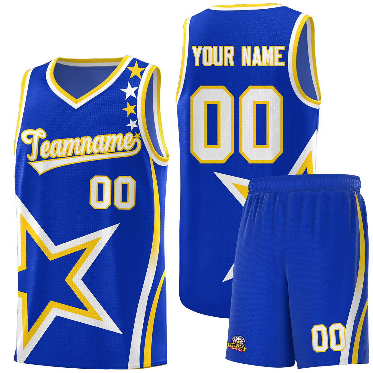 Custom Royal Shoulder Stars Graffiti Pattern Sets Basketball Jersey