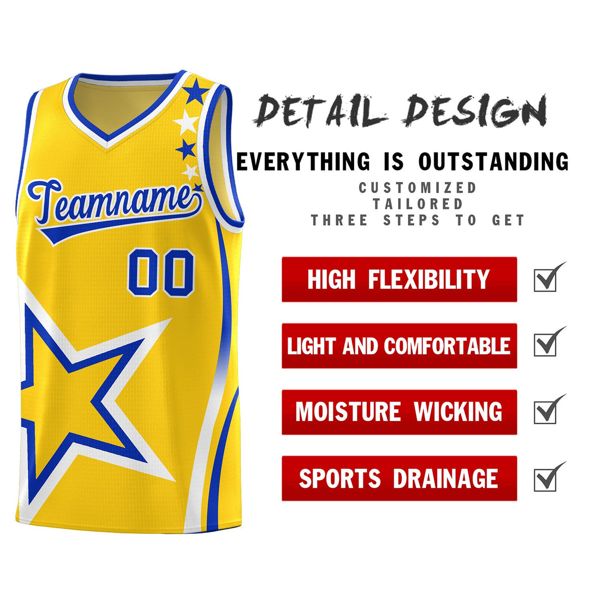 Custom Gold Shoulder Stars Graffiti Pattern Sets Basketball Jersey