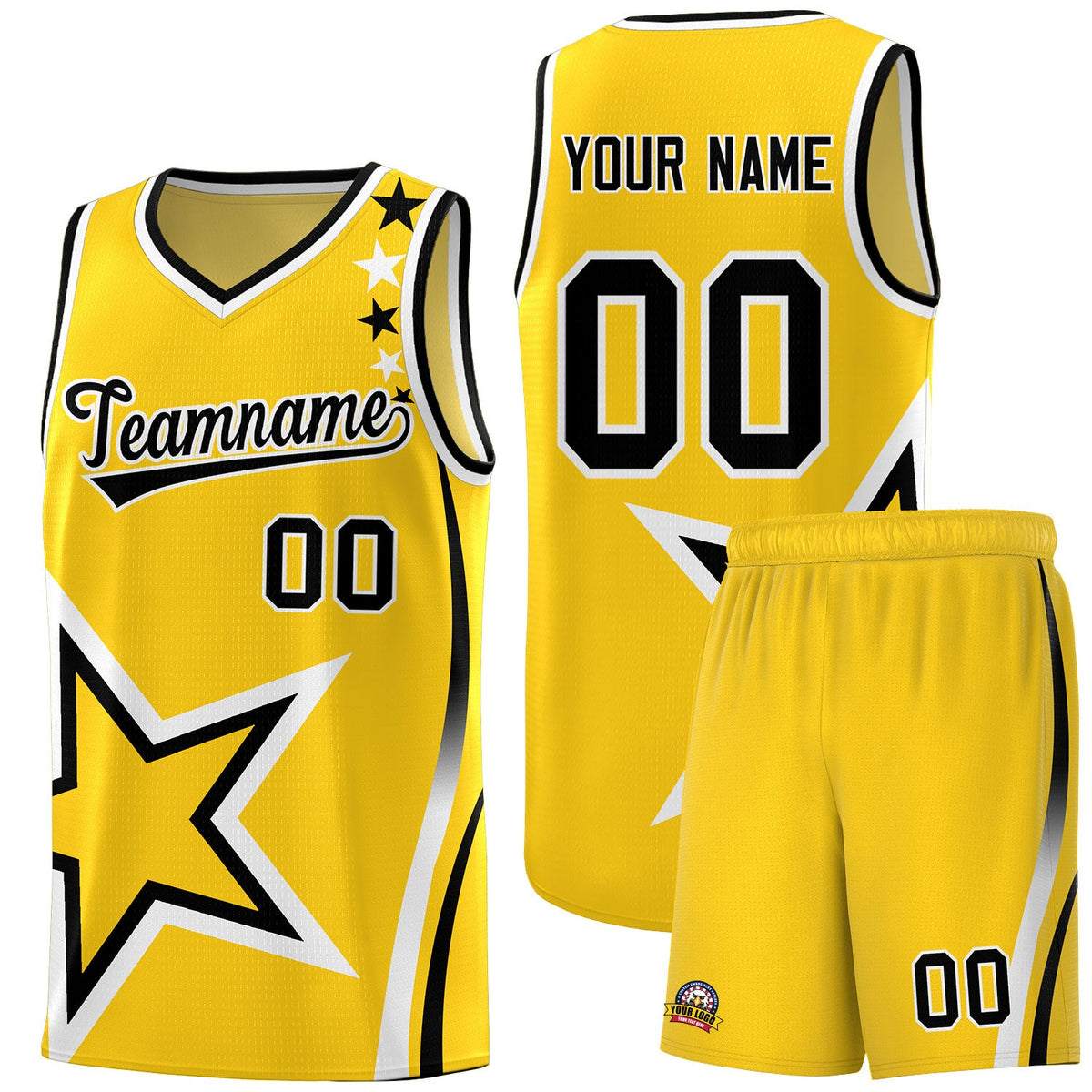 Custom Gold Shoulder Stars Graffiti Pattern Sets Basketball Jersey