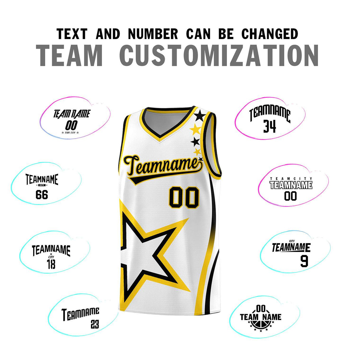 Custom White Shoulder Stars Graffiti Pattern Sets Basketball Jersey