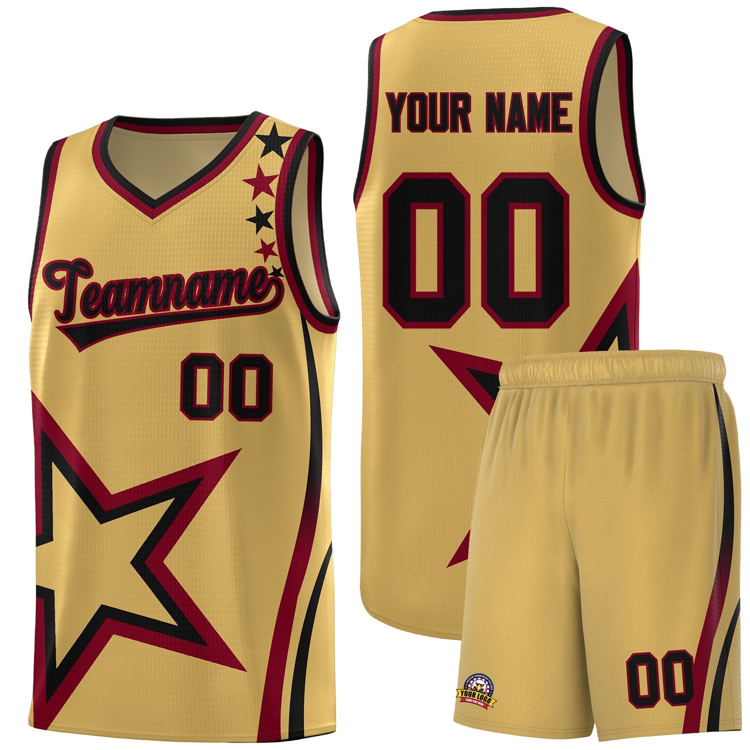 Custom Old Gold Shoulder Stars Graffiti Pattern Sets Basketball Jersey