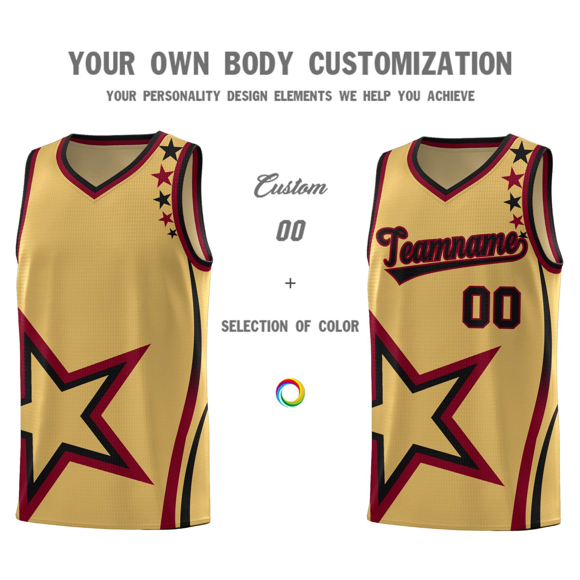 Custom Old Gold Shoulder Stars Graffiti Pattern Sets Basketball Jersey