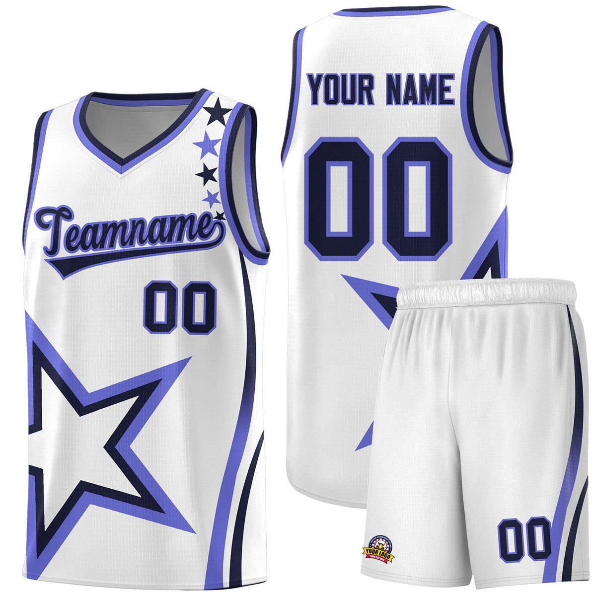 Custom White Shoulder Stars Graffiti Pattern Sets Basketball Jersey