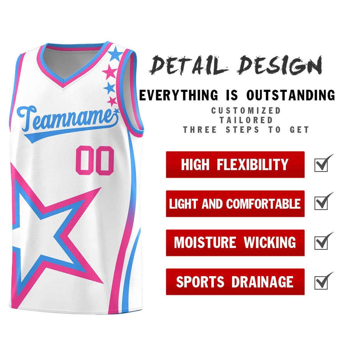 Custom White Shoulder Stars Graffiti Pattern Sets Basketball Jersey