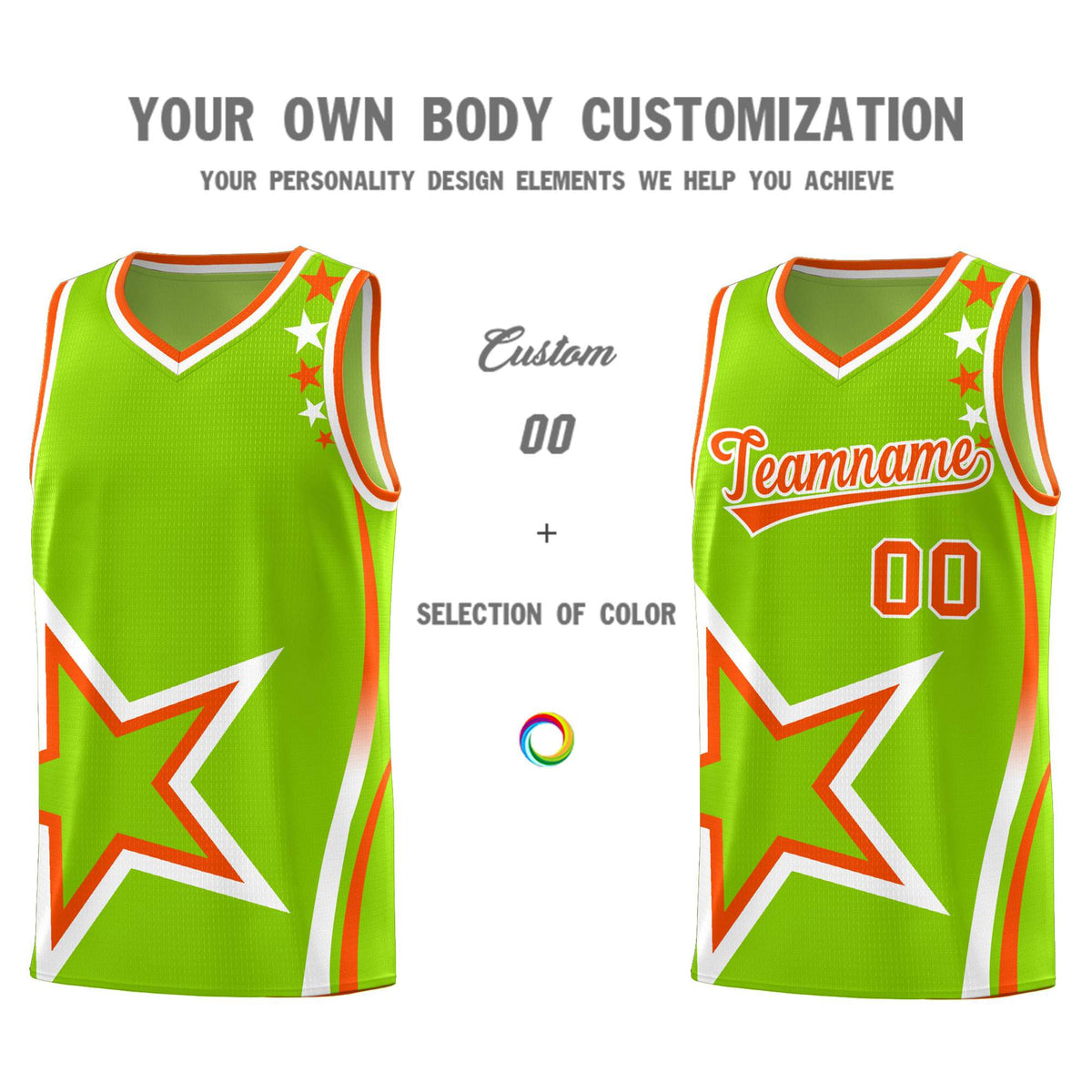 Custom Neon Green Shoulder Stars Graffiti Pattern Sets Basketball Jersey