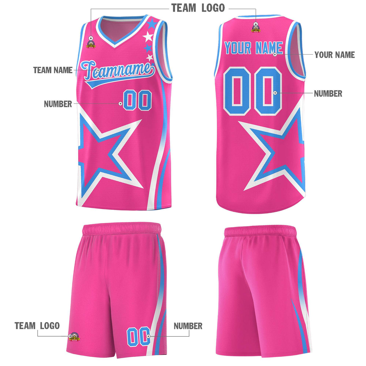 Custom Pink Shoulder Stars Graffiti Pattern Sets Basketball Jersey
