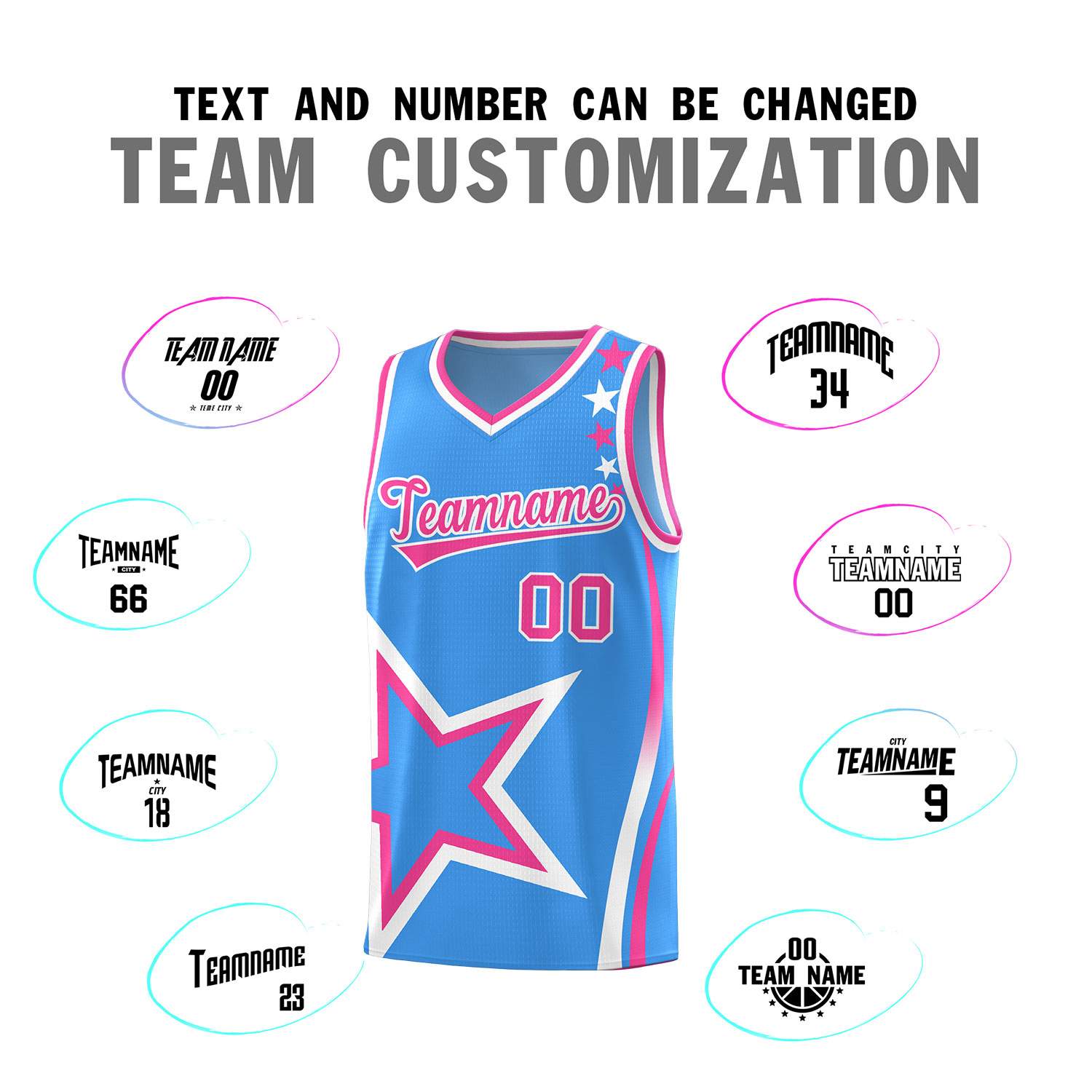 Custom Light Blue Shoulder Stars Graffiti Pattern Sets Basketball Jersey