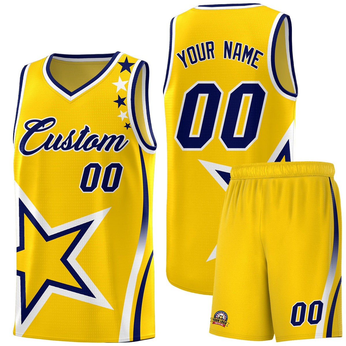 Custom Gold Shoulder Stars Graffiti Pattern Sets Basketball Jersey