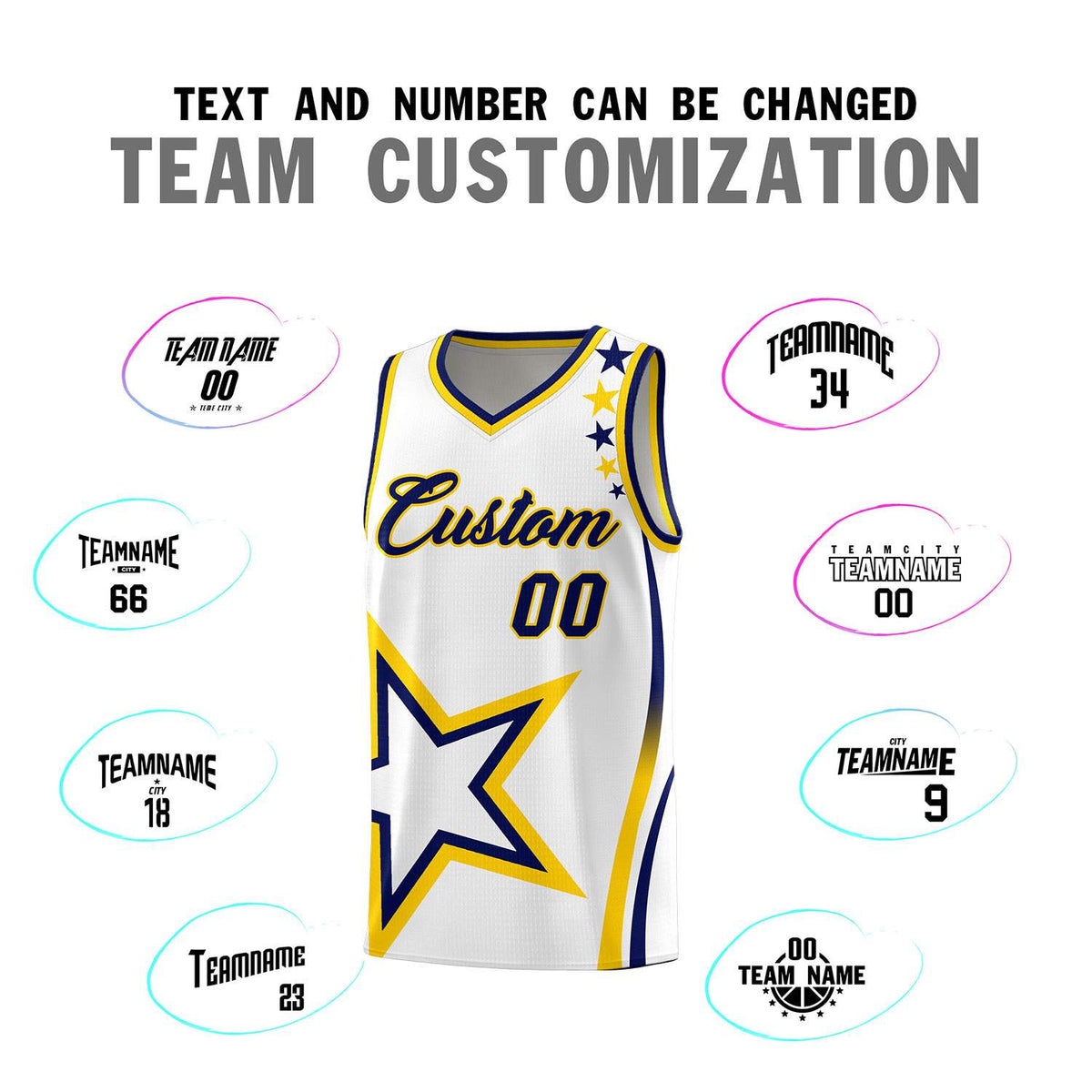 Custom White Shoulder Stars Graffiti Pattern Sets Basketball Jersey