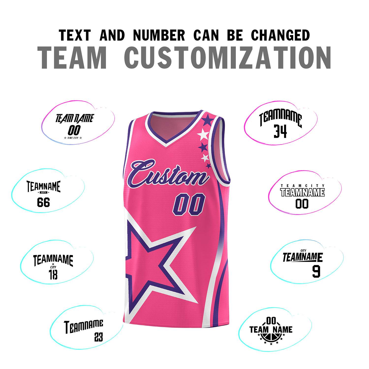Custom Pink Shoulder Stars Graffiti Pattern Sets Basketball Jersey