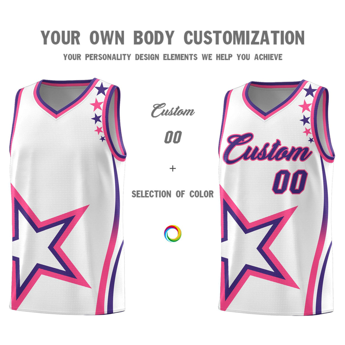 Custom White Shoulder Stars Graffiti Pattern Sets Basketball Jersey