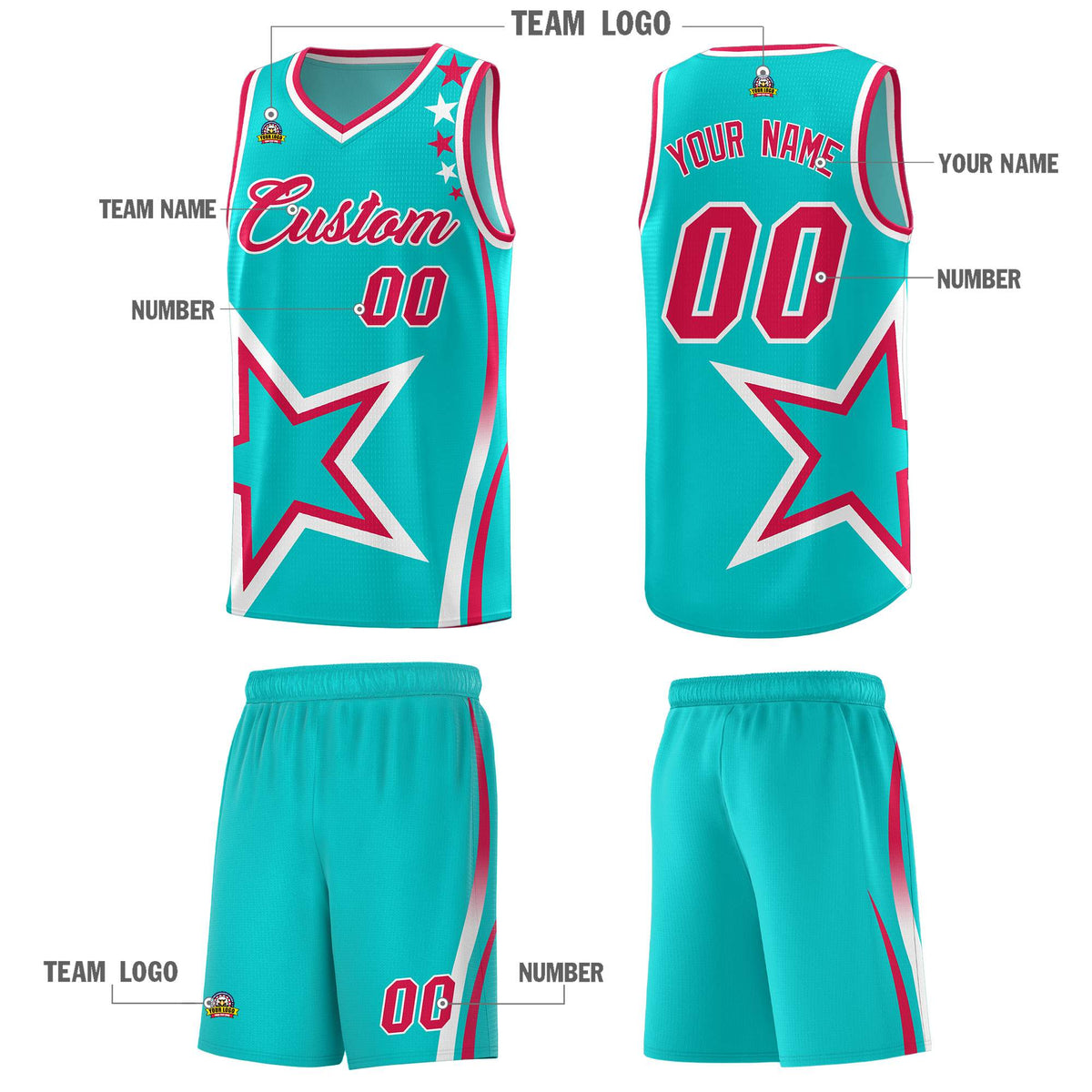 Custom Aqua Shoulder Stars Graffiti Pattern Sets Basketball Jersey