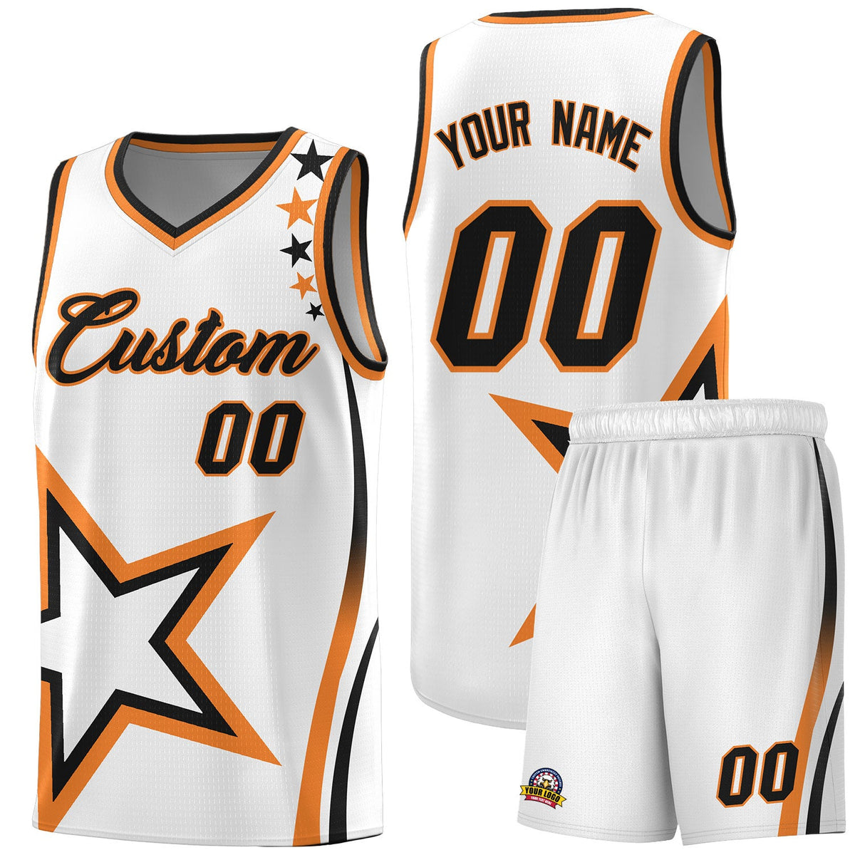 Custom White Shoulder Stars Graffiti Pattern Sets Basketball Jersey