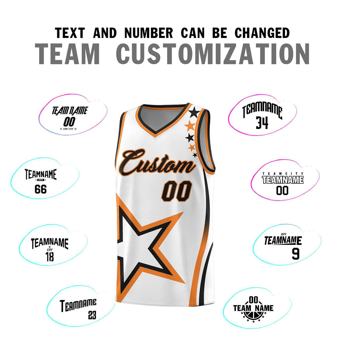 Custom White Shoulder Stars Graffiti Pattern Sets Basketball Jersey