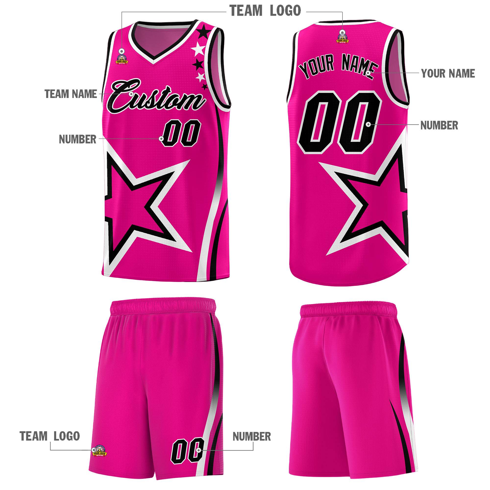 Custom Pink Shoulder Stars Graffiti Pattern Sets Basketball Jersey