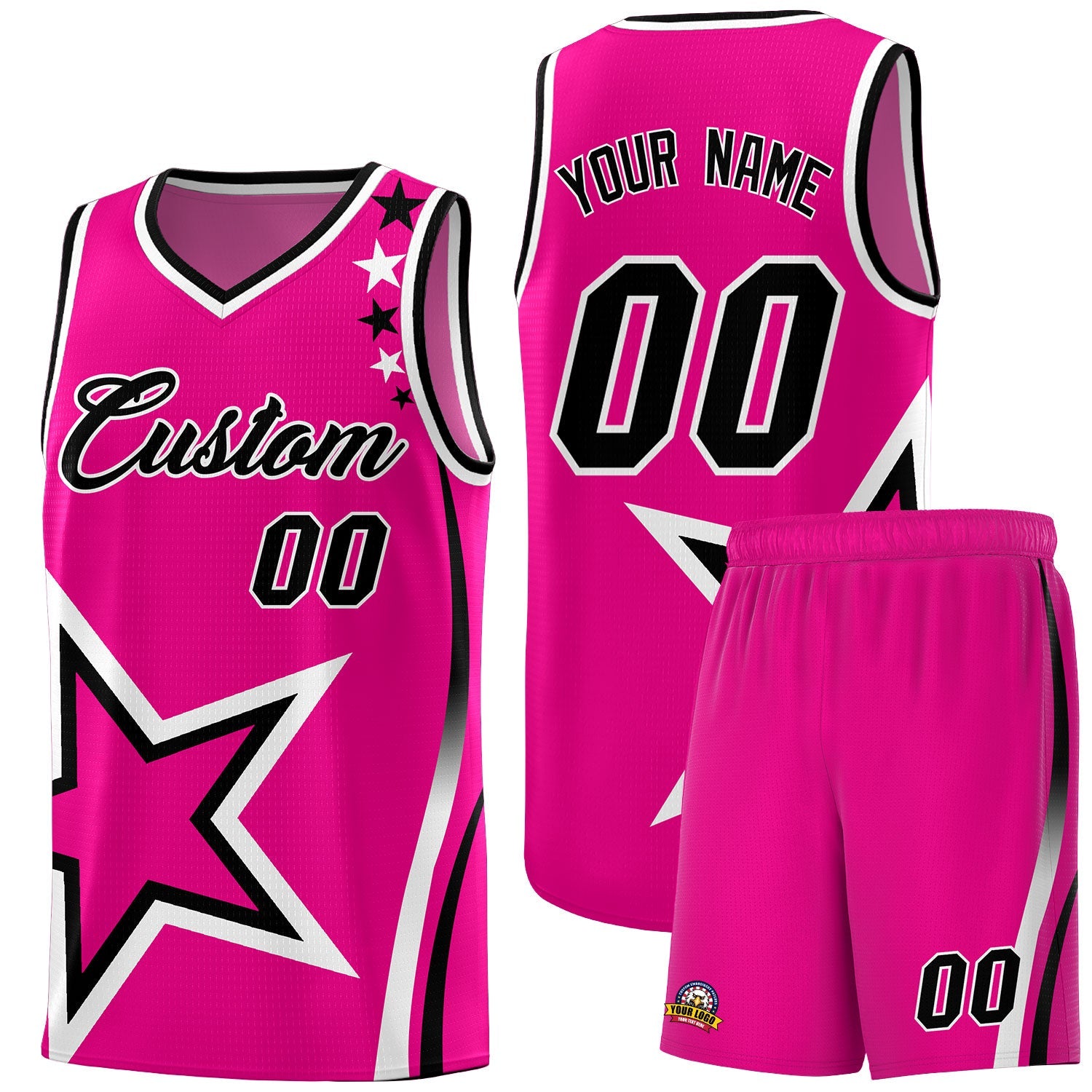 Custom Pink Shoulder Stars Graffiti Pattern Sets Basketball Jersey
