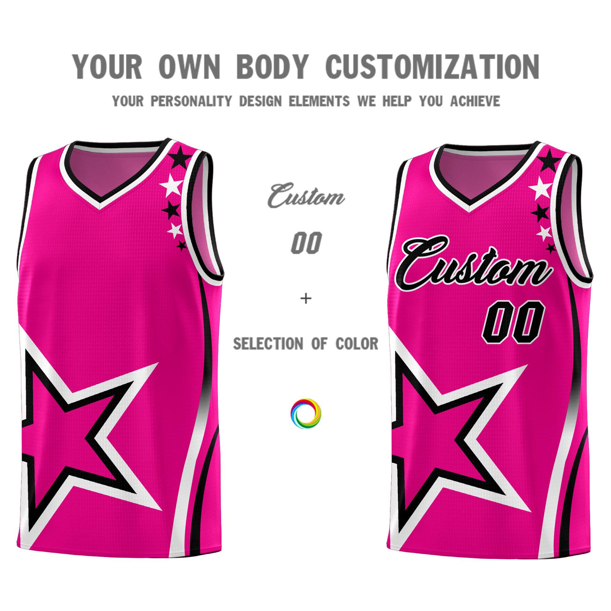 Custom Pink Shoulder Stars Graffiti Pattern Sets Basketball Jersey