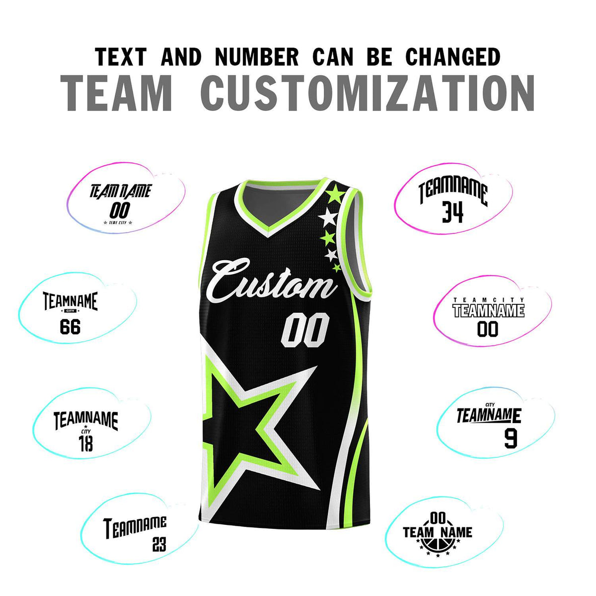 Custom Black Shoulder Stars Graffiti Pattern Sets Basketball Jersey