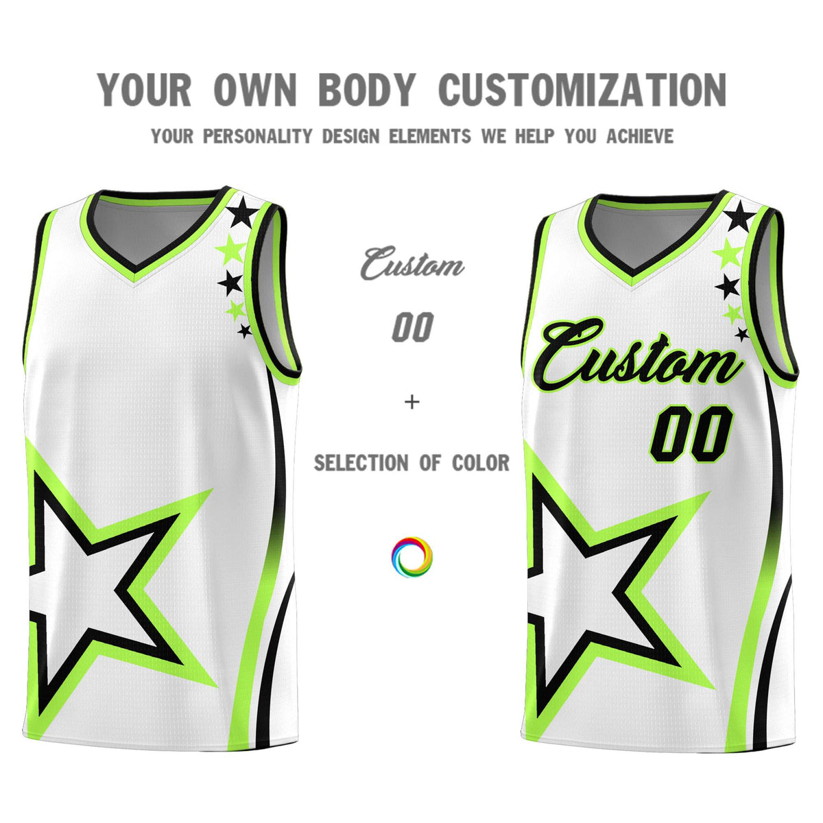 Custom White Shoulder Stars Graffiti Pattern Sets Basketball Jersey