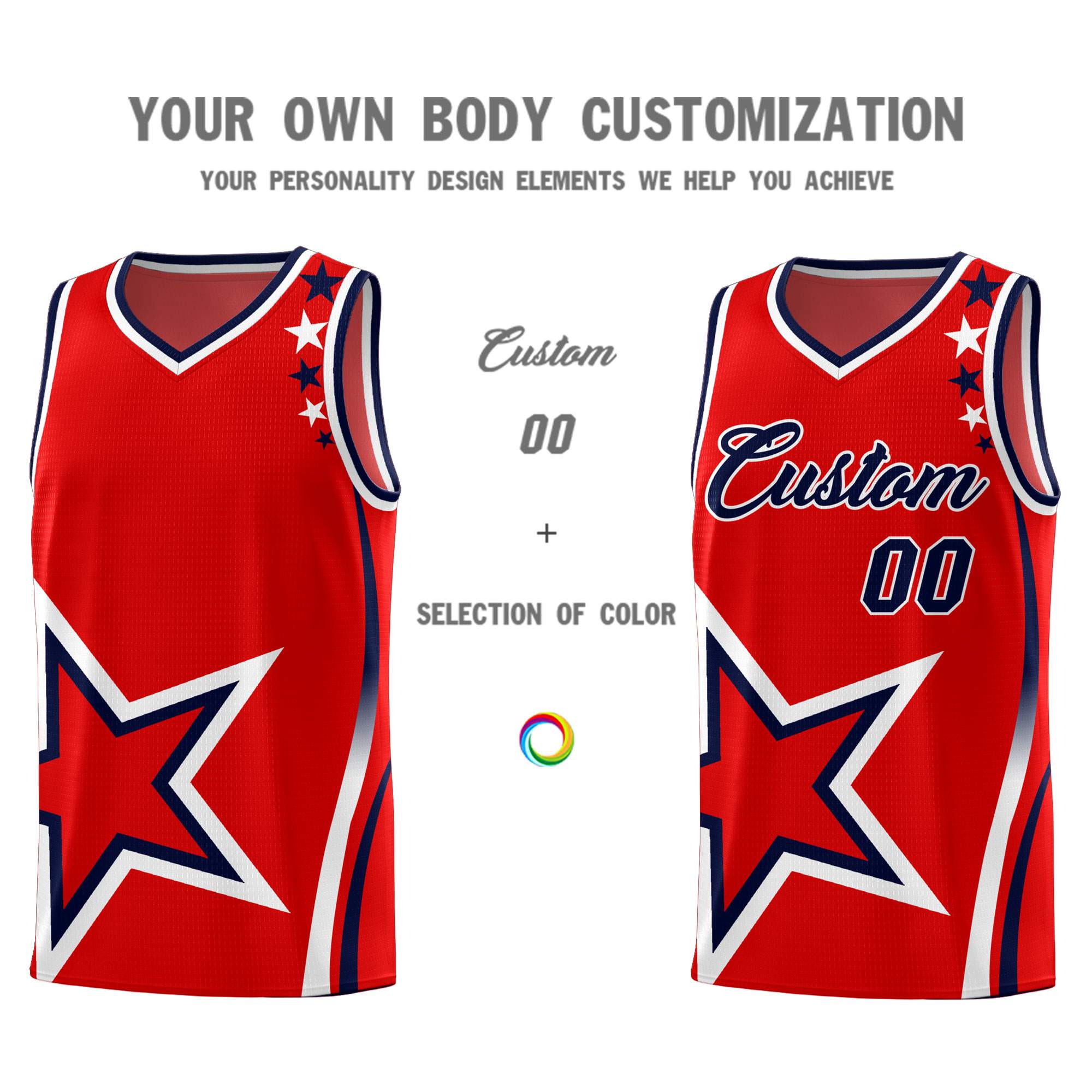 Custom Red Shoulder Stars Graffiti Pattern Sets Basketball Jersey