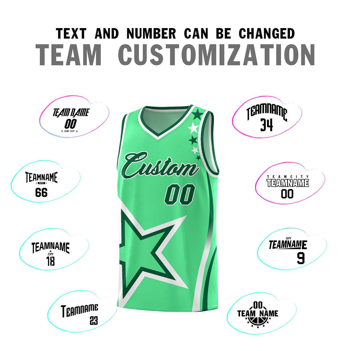 Custom Green Shoulder Stars Graffiti Pattern Sets Basketball Jersey