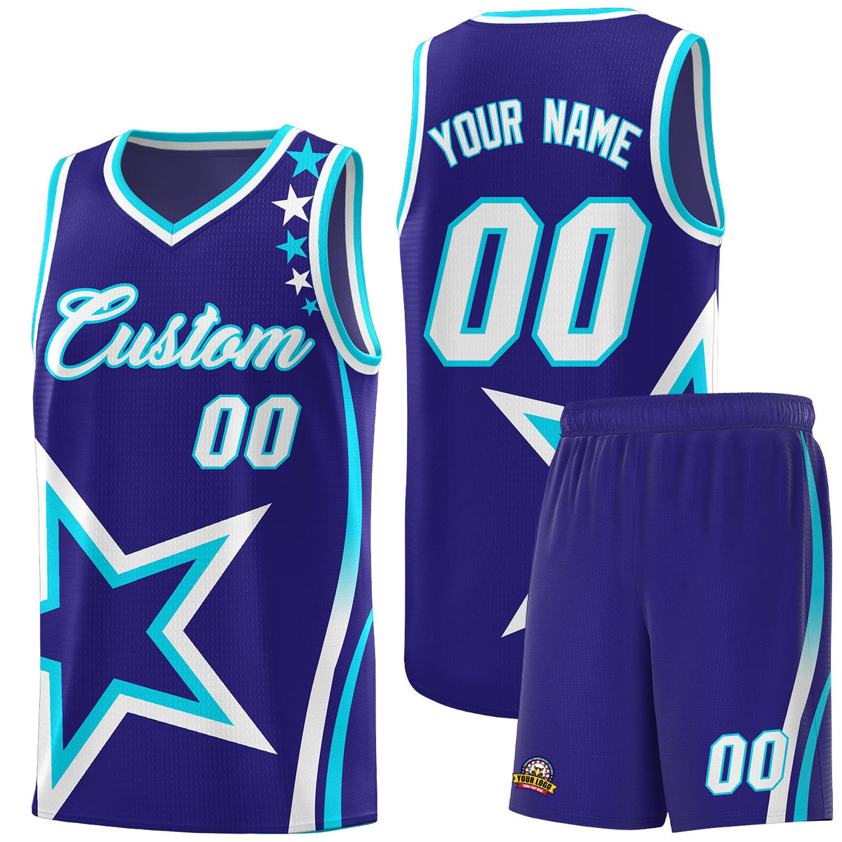 Custom Navy Shoulder Stars Graffiti Pattern Sets Basketball Jersey