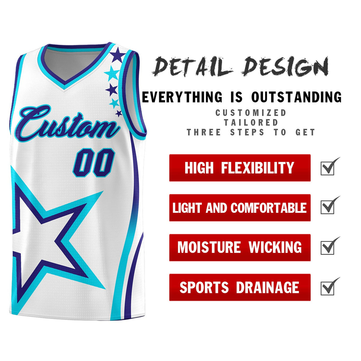 Custom White Shoulder Stars Graffiti Pattern Sets Basketball Jersey
