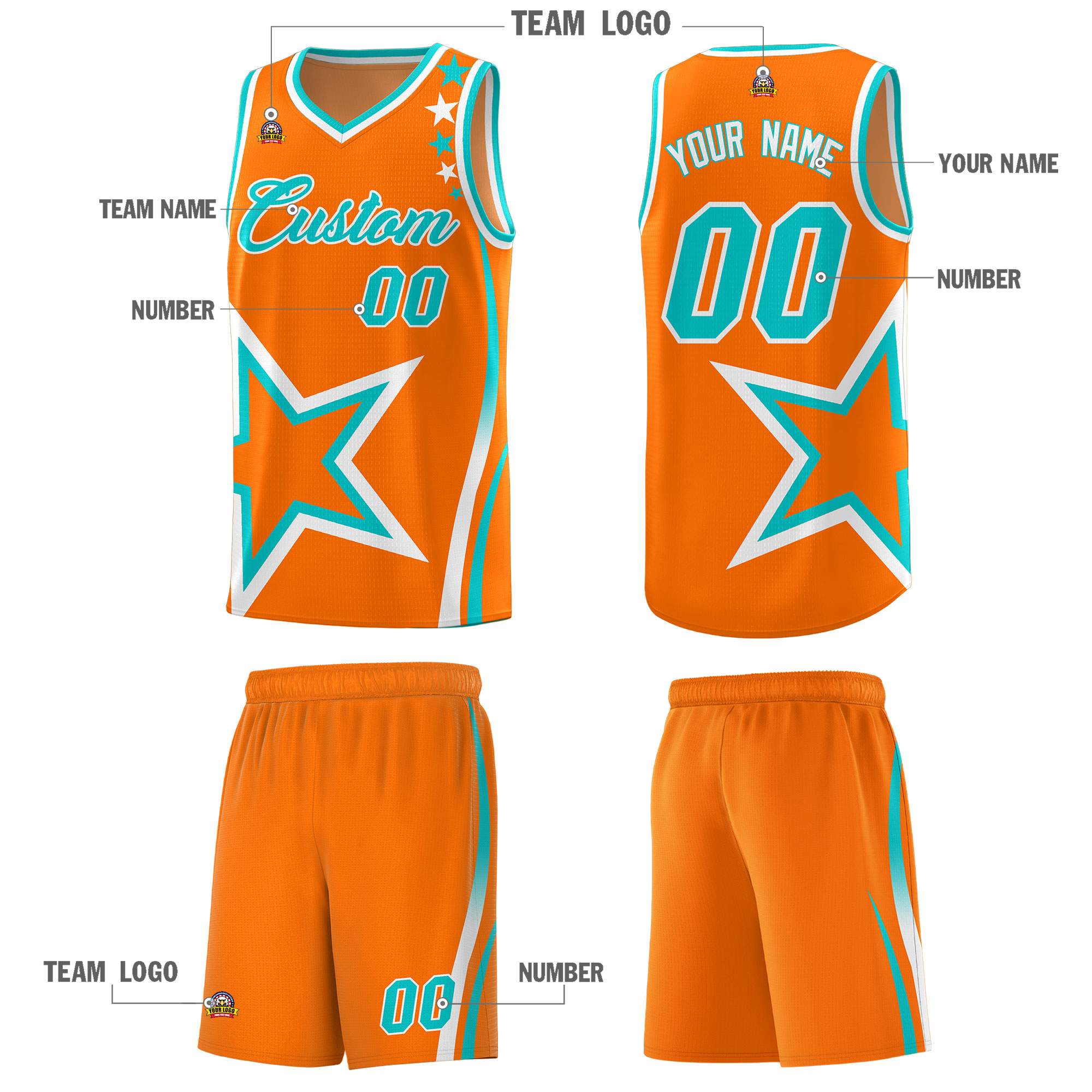 Custom Orange Shoulder Stars Graffiti Pattern Sets Basketball Jersey