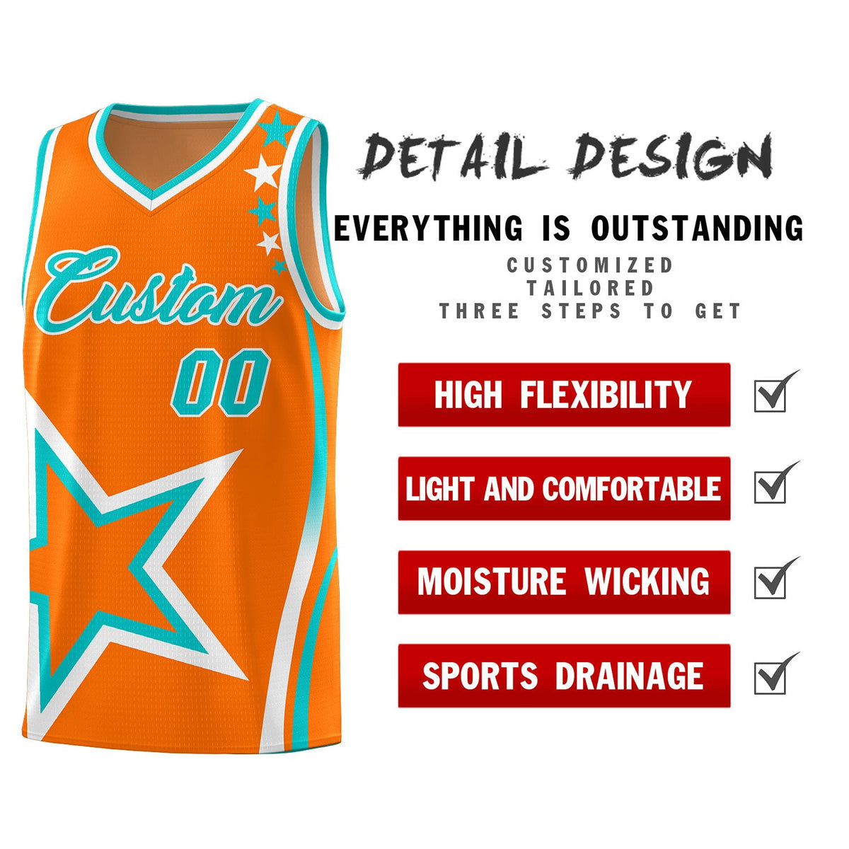 Custom Orange Shoulder Stars Graffiti Pattern Sets Basketball Jersey