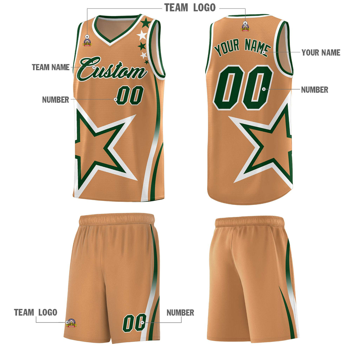 Custom Light Brown Shoulder Stars Graffiti Pattern Sets Basketball Jersey