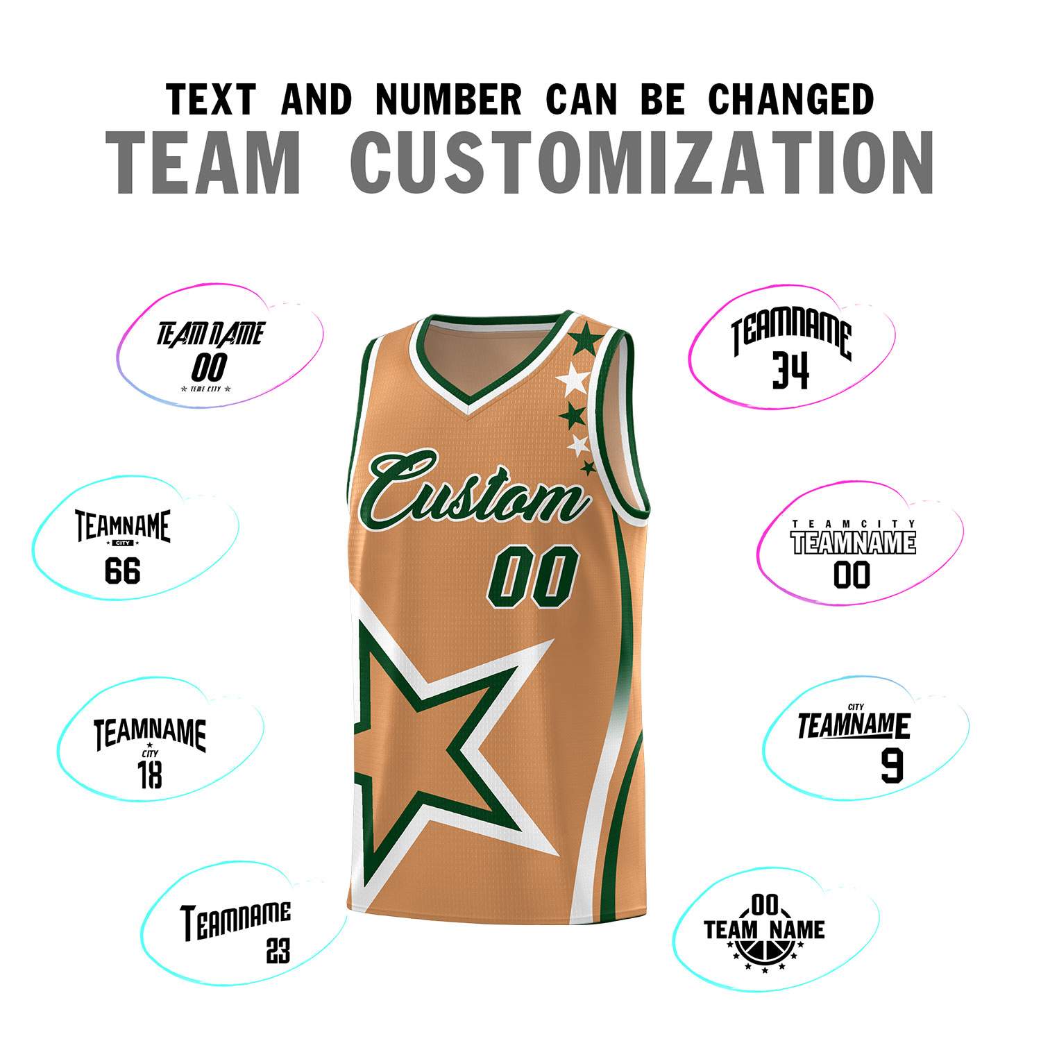 Custom Light Brown Shoulder Stars Graffiti Pattern Sets Basketball Jersey