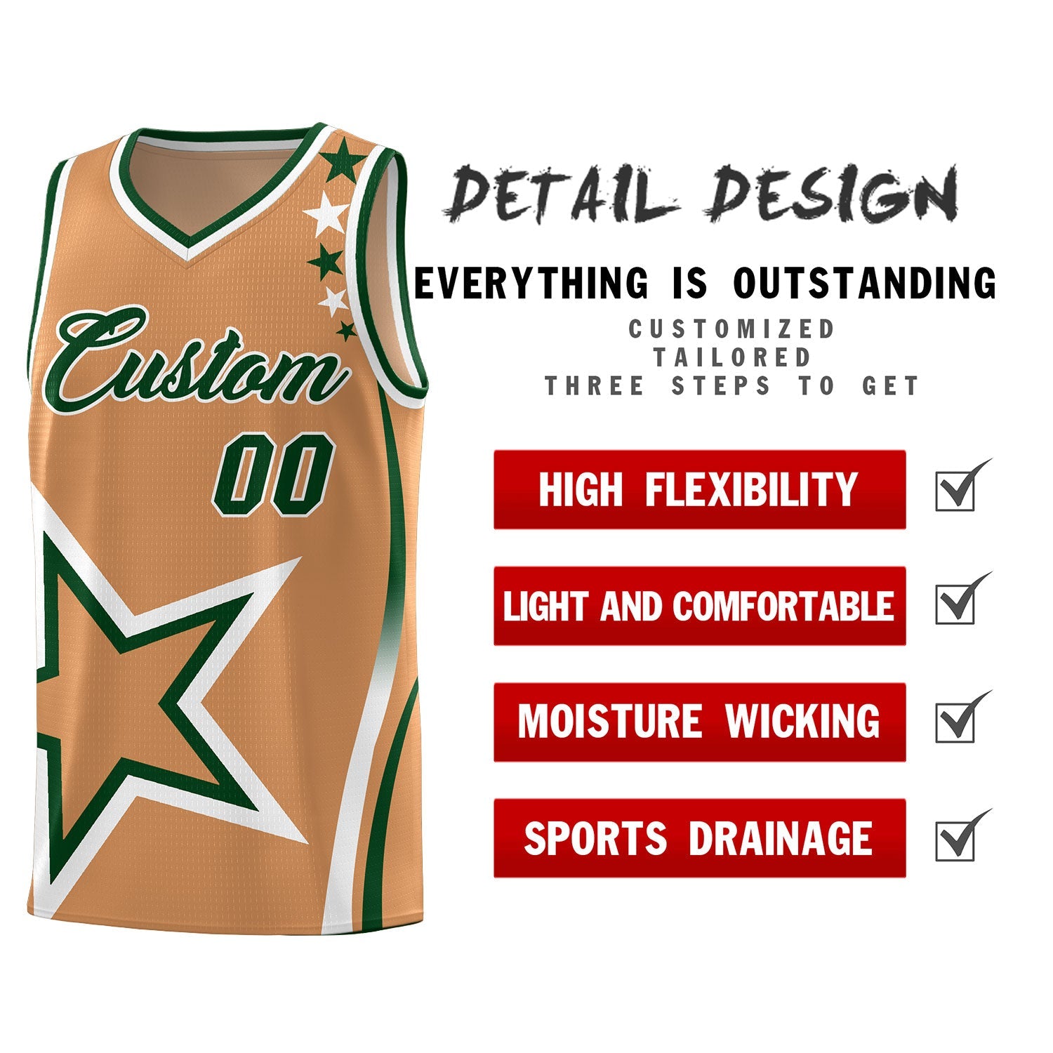Custom Light Brown Shoulder Stars Graffiti Pattern Sets Basketball Jersey