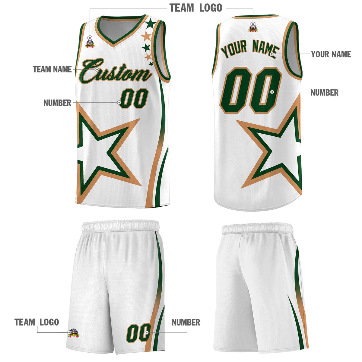 Custom White Shoulder Stars Graffiti Pattern Sets Basketball Jersey