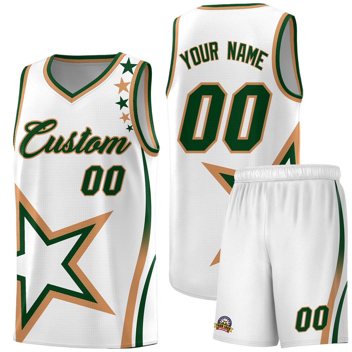Custom White Shoulder Stars Graffiti Pattern Sets Basketball Jersey