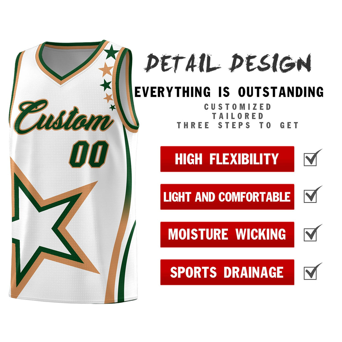 Custom White Shoulder Stars Graffiti Pattern Sets Basketball Jersey