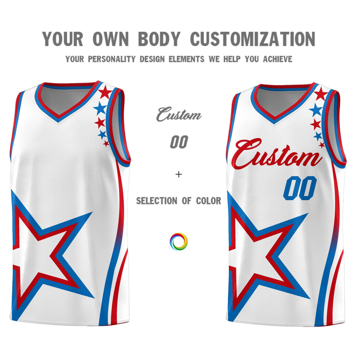 Custom White Shoulder Stars Graffiti Pattern Sets Basketball Jersey