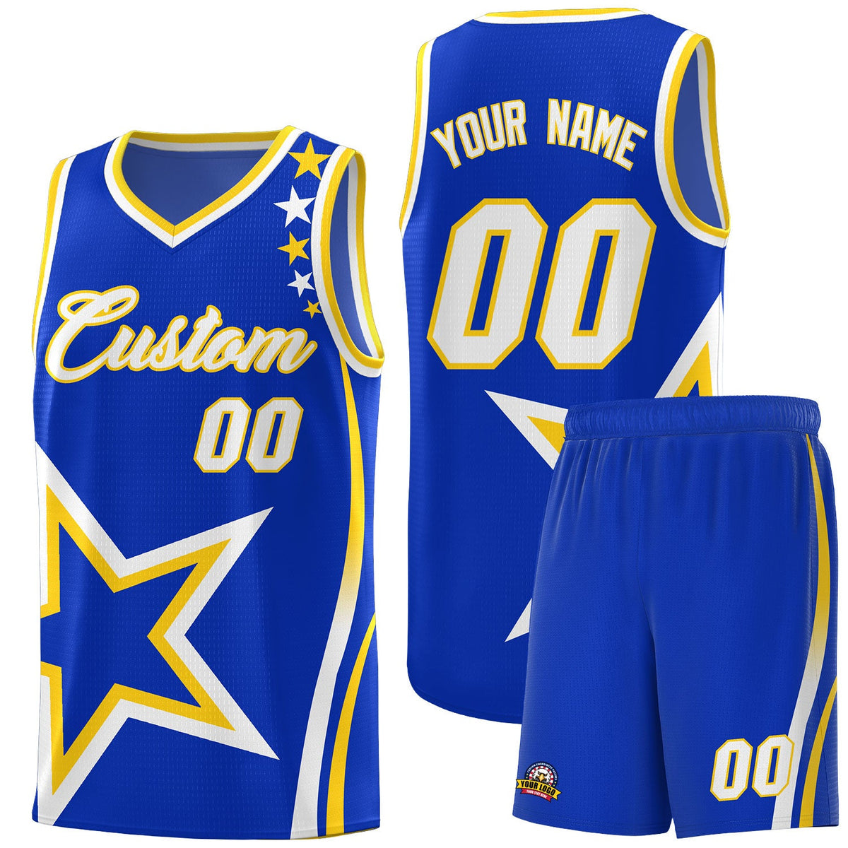 Custom Royal Shoulder Stars Graffiti Pattern Sets Basketball Jersey