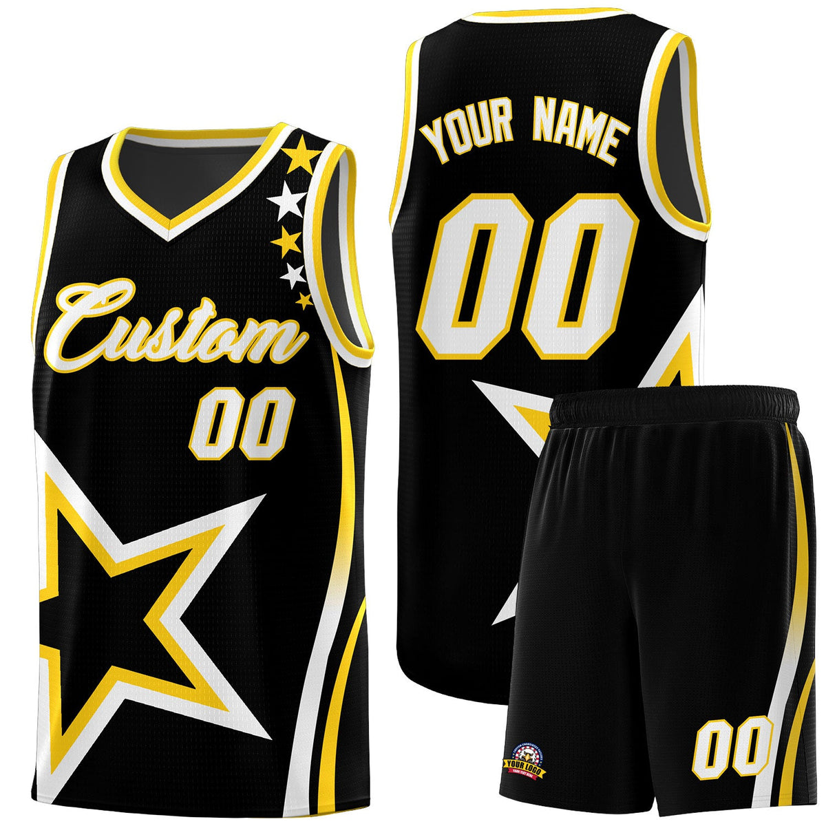 Custom Black Shoulder Stars Graffiti Pattern Sets Basketball Jersey