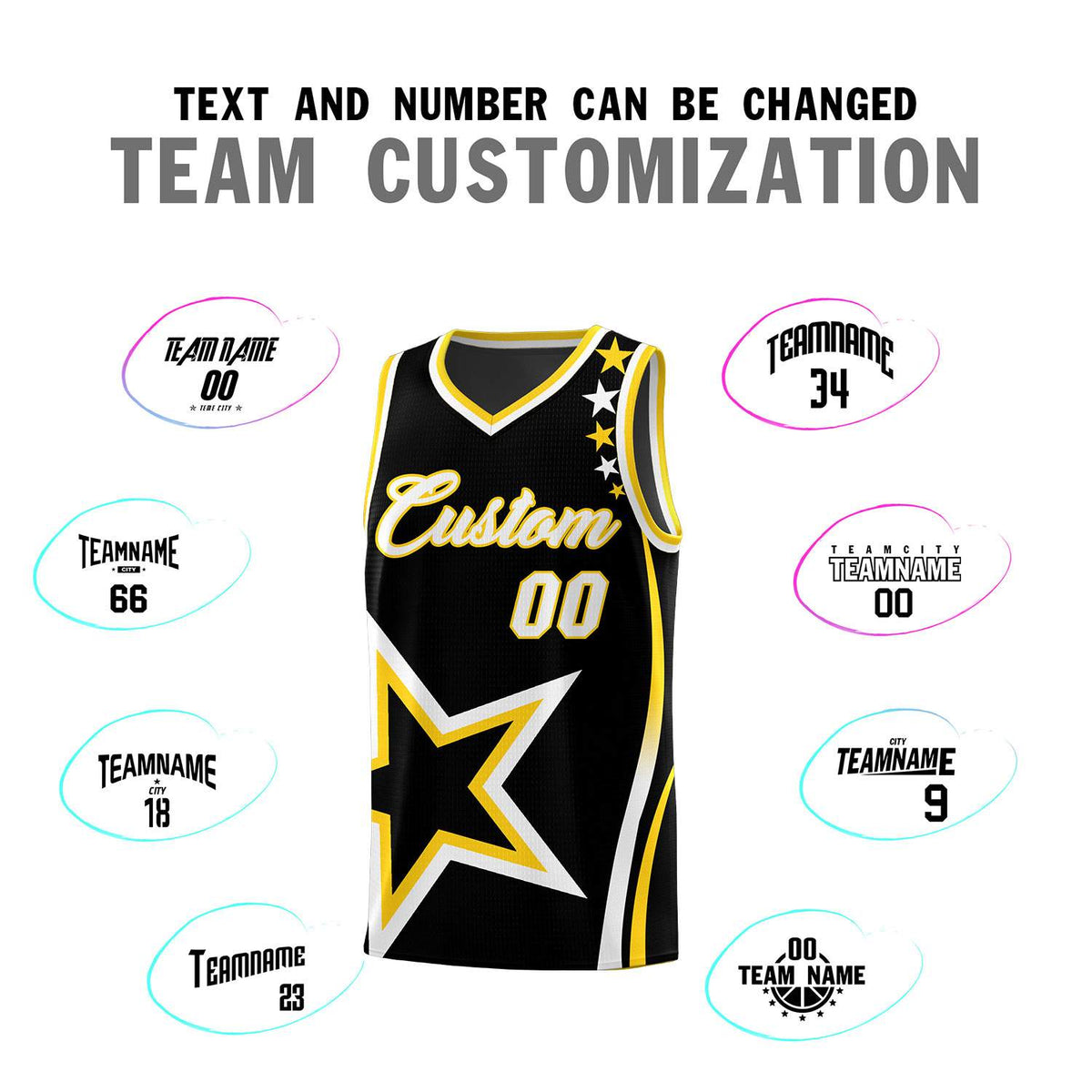 Custom Black Shoulder Stars Graffiti Pattern Sets Basketball Jersey