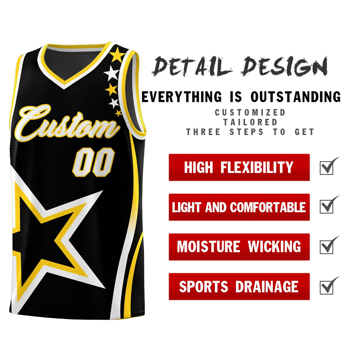 Custom Black Shoulder Stars Graffiti Pattern Sets Basketball Jersey