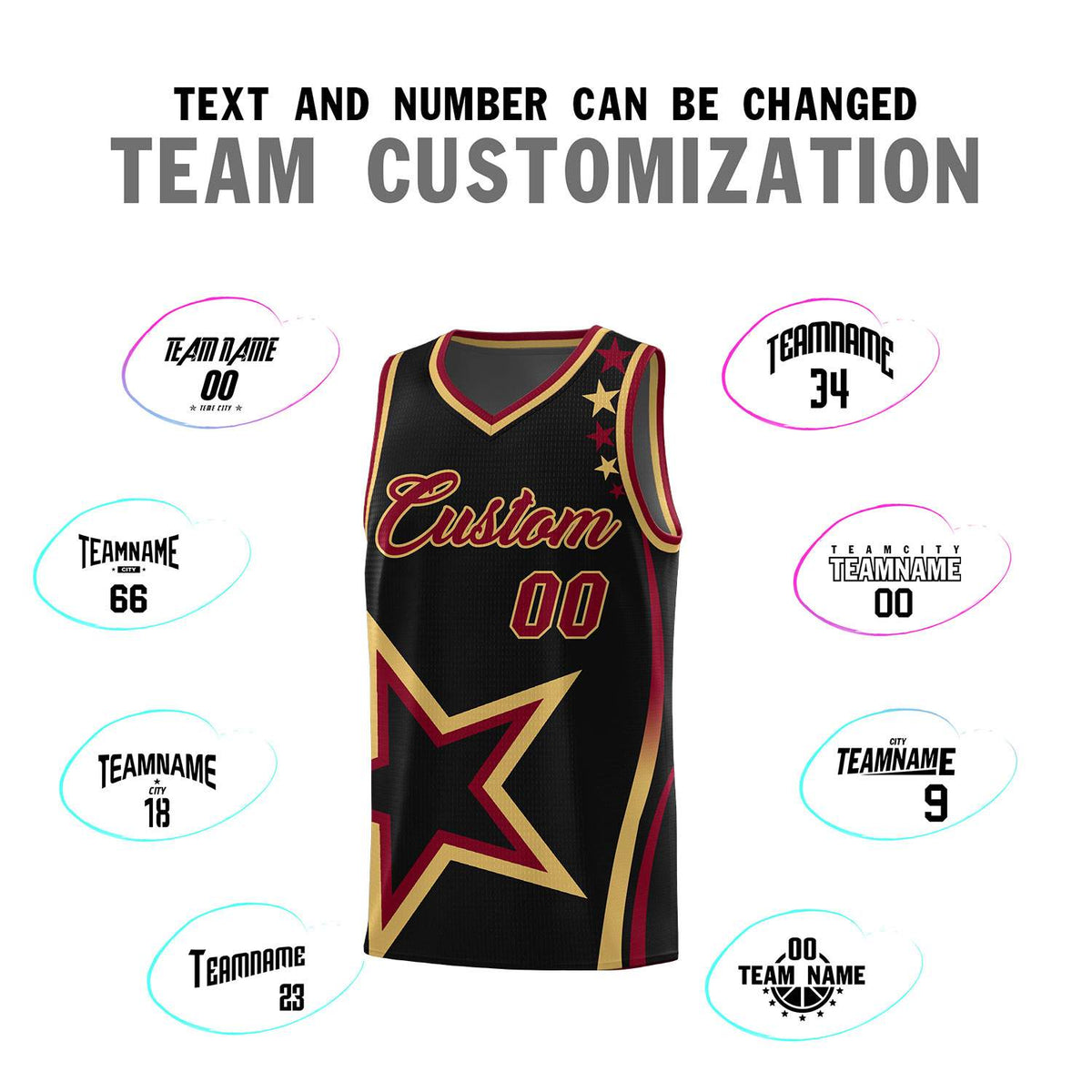 Custom Black Shoulder Stars Graffiti Pattern Sets Basketball Jersey