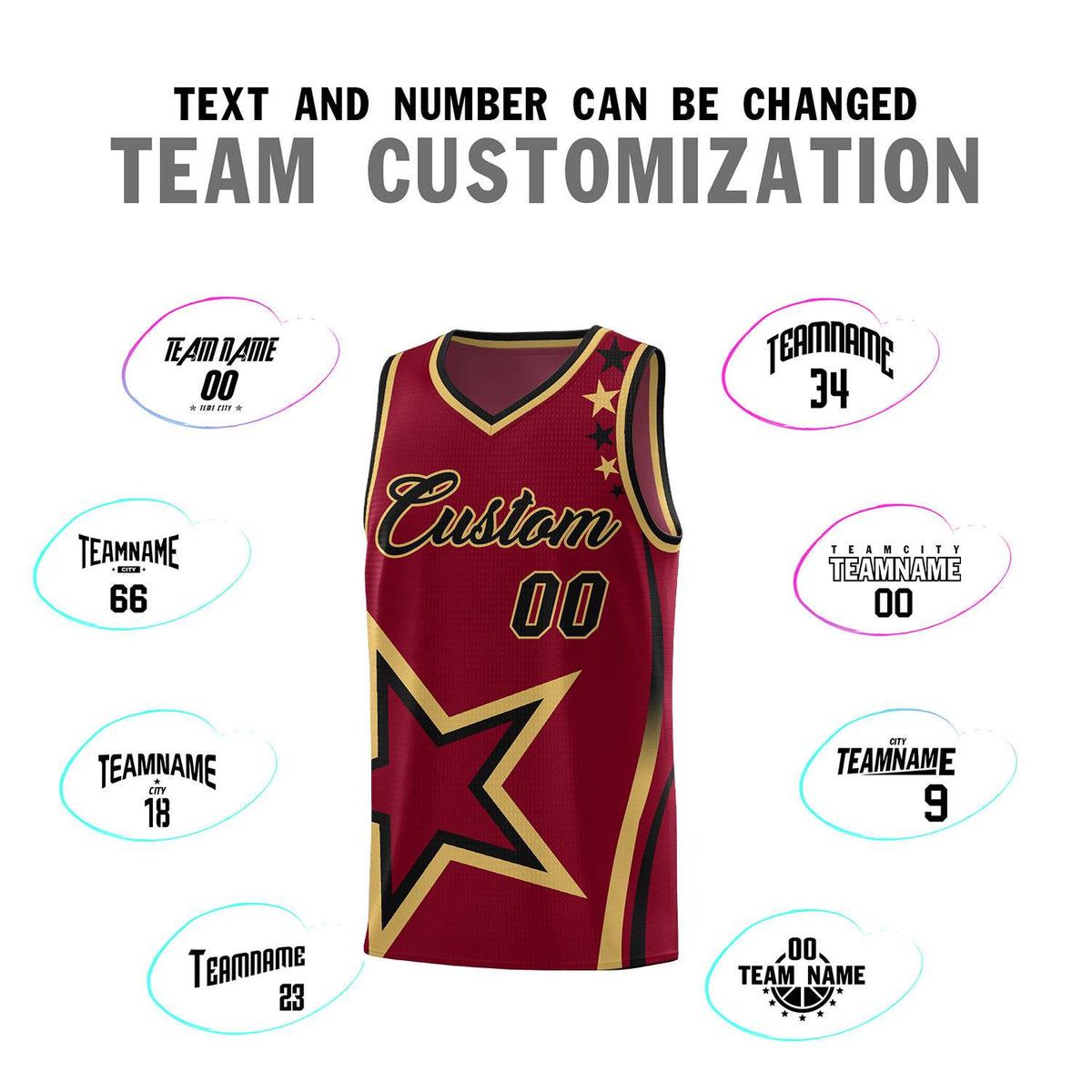 Custom Crimson Shoulder Stars Graffiti Pattern Sets Basketball Jersey