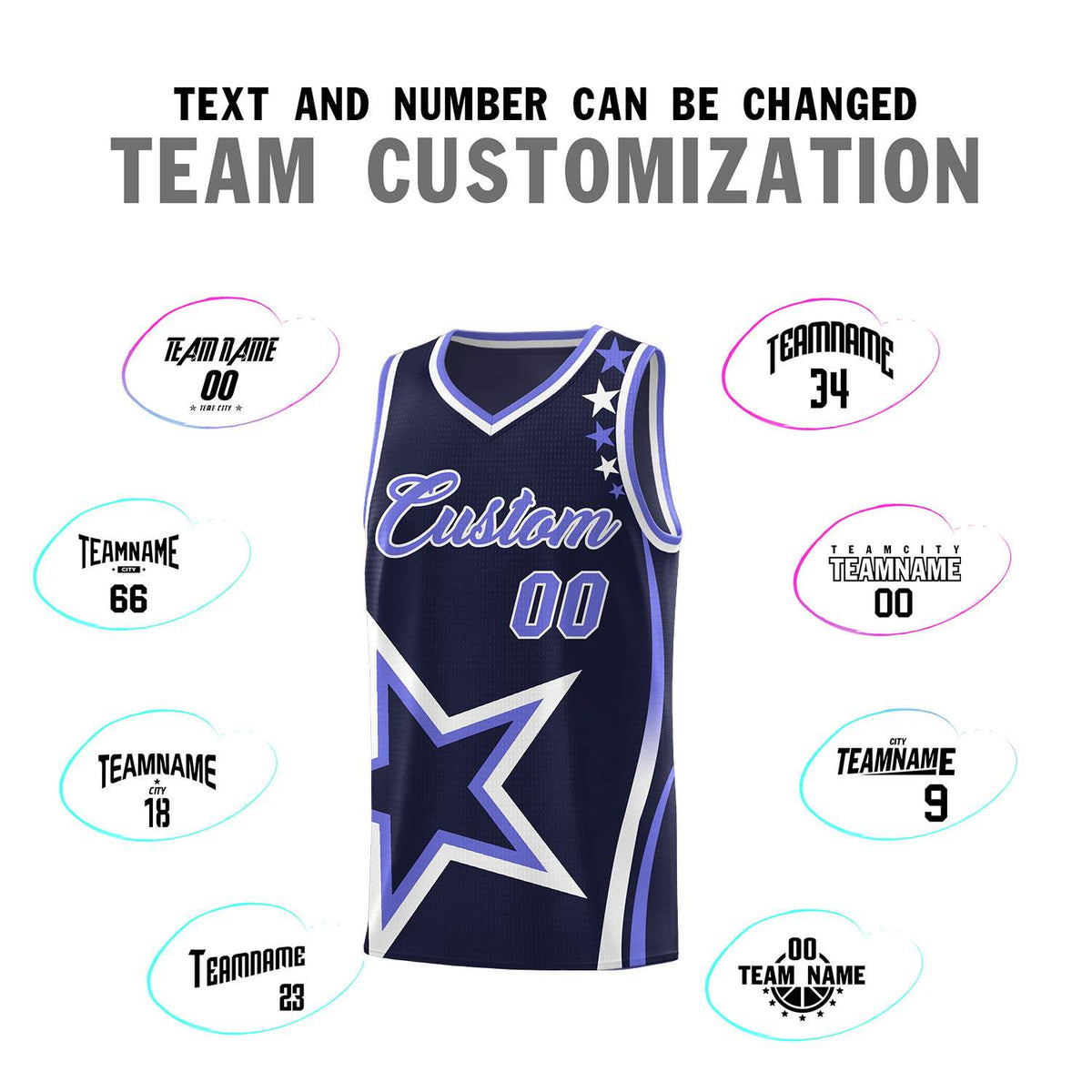 Custom Navy Shoulder Stars Graffiti Pattern Sets Basketball Jersey